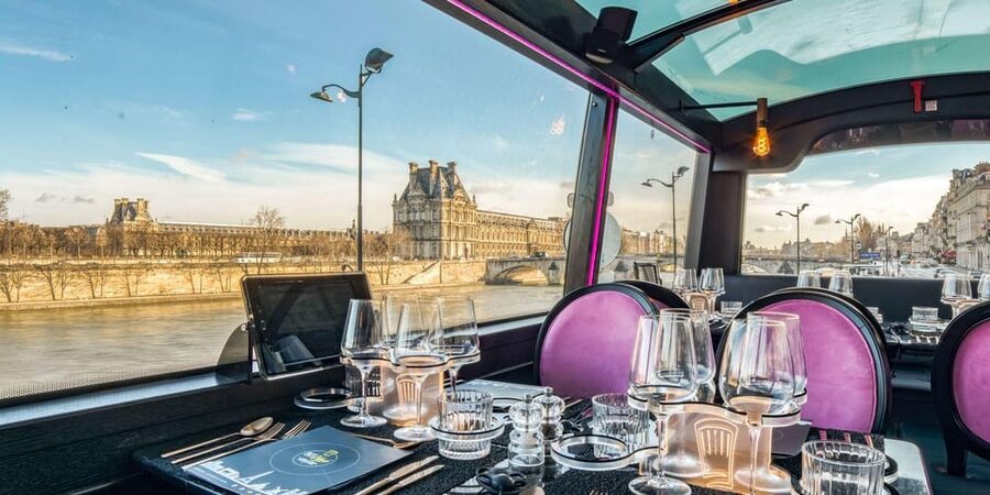 Bus Toqué Champs Elysées Tour w/ 3-Course Dinner & Champagne - The Tablet Audio and Video Guide: 96 Paris Points, One Smooth Flow