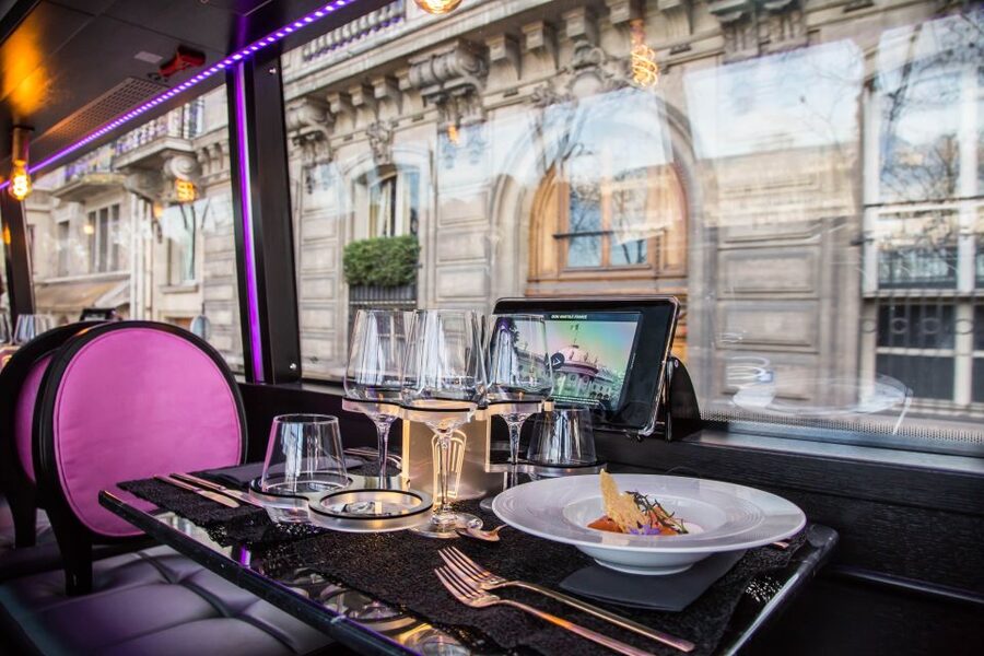 Bus Toqué Champs Elysées Tour w/ 3-Course Dinner & Champagne - Your Three-Course Dinner and Champagne at the Best-Located Table
